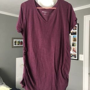 Purple-maroon, maternity v neck t-shirt.